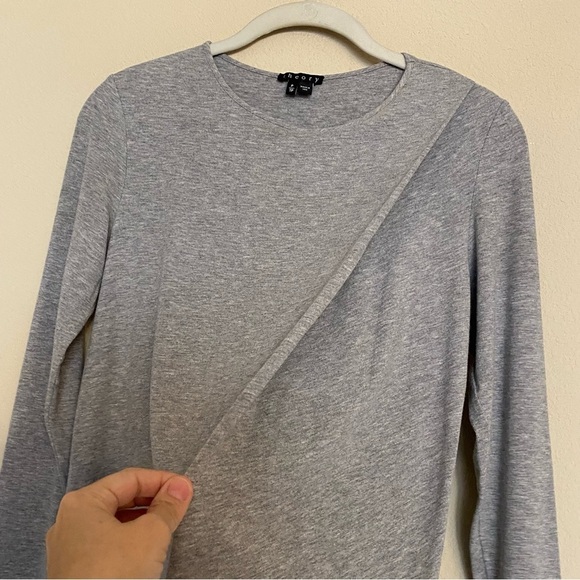 Theory Shirt Small knit long sleeve Pleat Detail Asymmetrical Gray Crew - Picture 5 of 13
